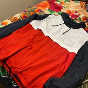Divided Navy Blue, Red, and White Windbreaker